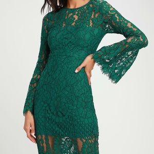 LuLu’s Emerald Green Lace Belle Sleeve Dress